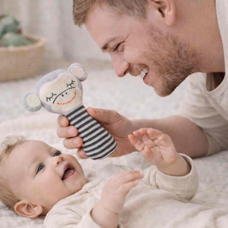 Hochet bébé en coton tricoté, Singe