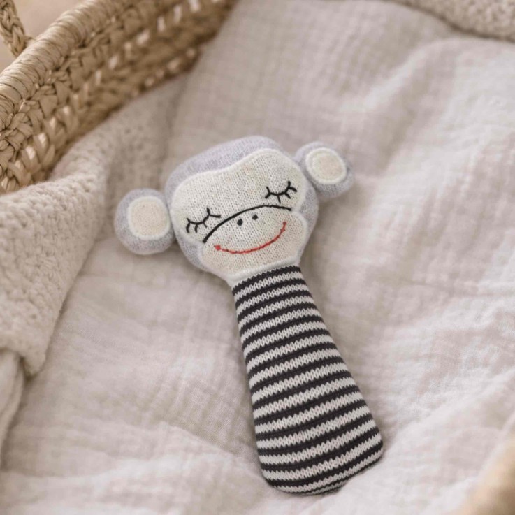 Hochet bébé en coton tricoté, Singe