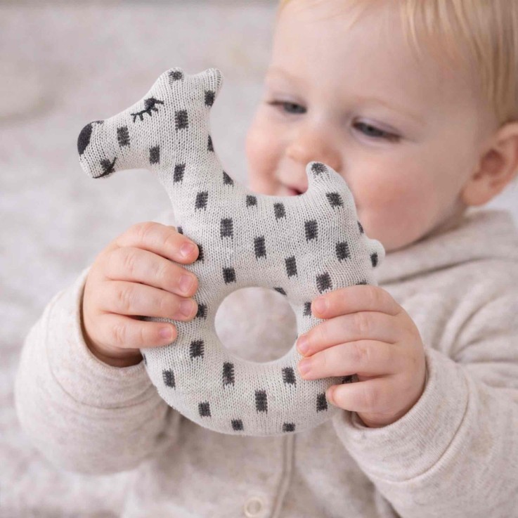 Hochet bébé en coton tricoté , Chien Scotty