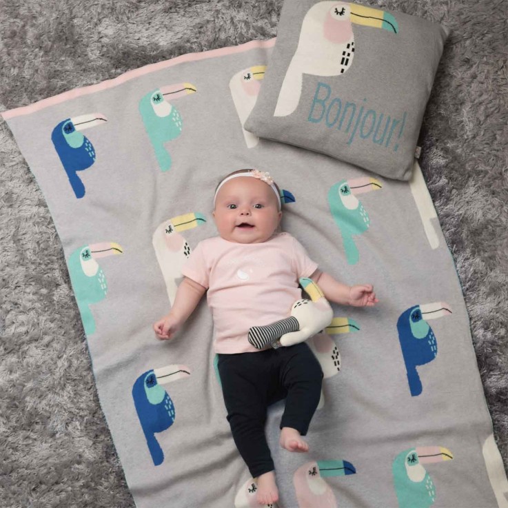 Taie de coussin en coton bio tricoté, TOUCAN