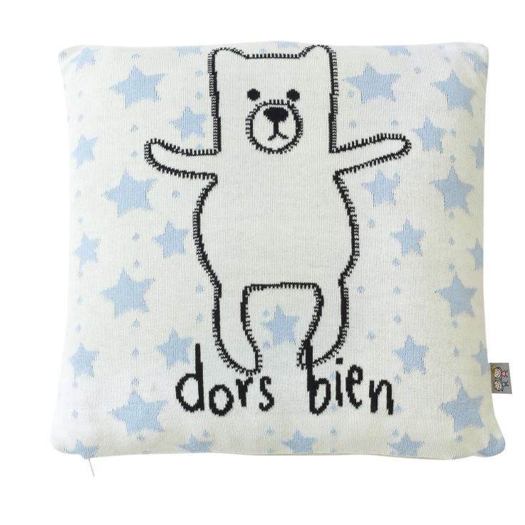 Taie de coussin enfant en coton bio tricoté, Ourson