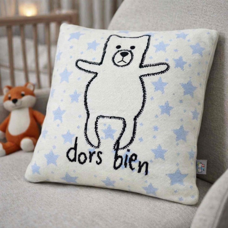 Taie de coussin enfant en coton bio tricoté, Ourson