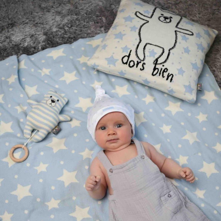 Taie de coussin enfant en coton bio tricoté, Ourson