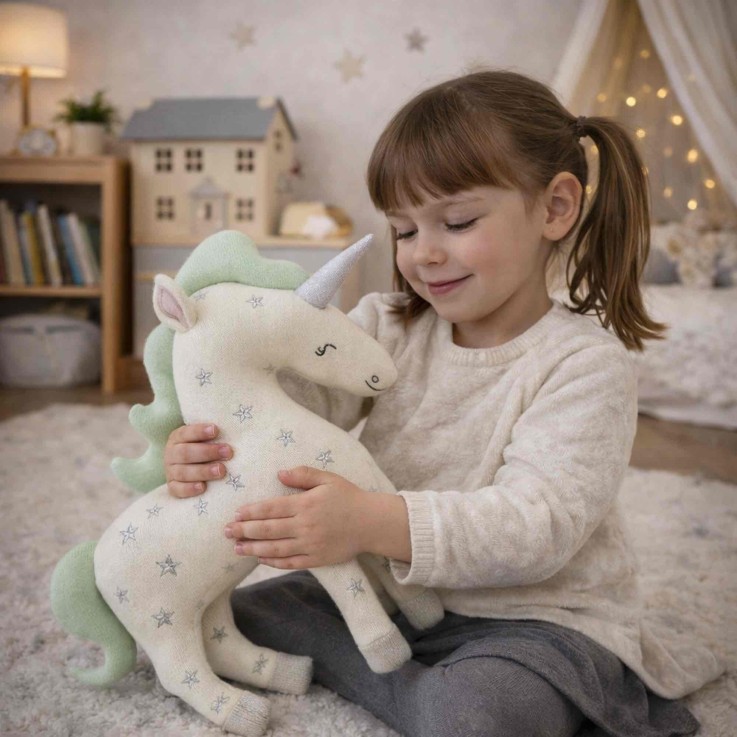 Peluche licorne en coton tricoté