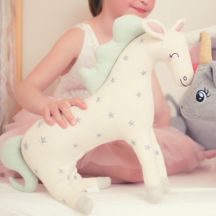 Peluche licorne en coton tricoté
