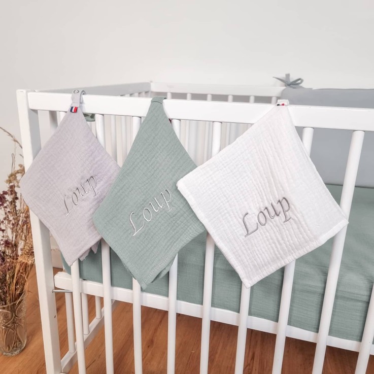 Doudou lange attache tétine en gaze de coton, Bleuet