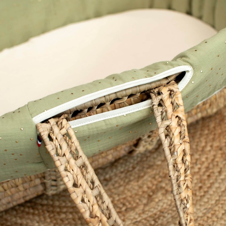 Couffin bébé avec Matelas, Habillage et Drap Housse, Pois Dorés