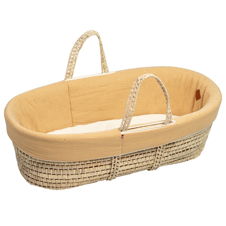 Couffin bébé avec Matelas, Habillage et Drap Housse, Pois Dorés