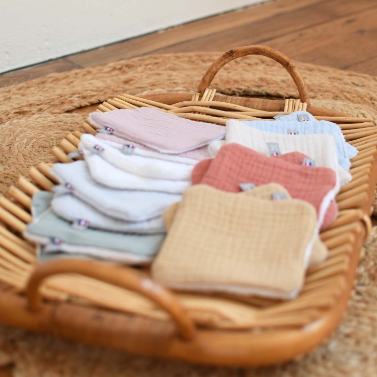 Pochon distributeur et ses 8 lingettes lavables, Jeanne