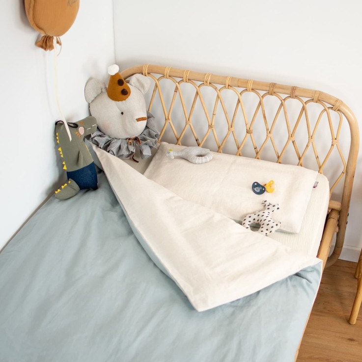 Parure de lit bébé réversible, housse de couette et taie d'oreiller en Lin lavé