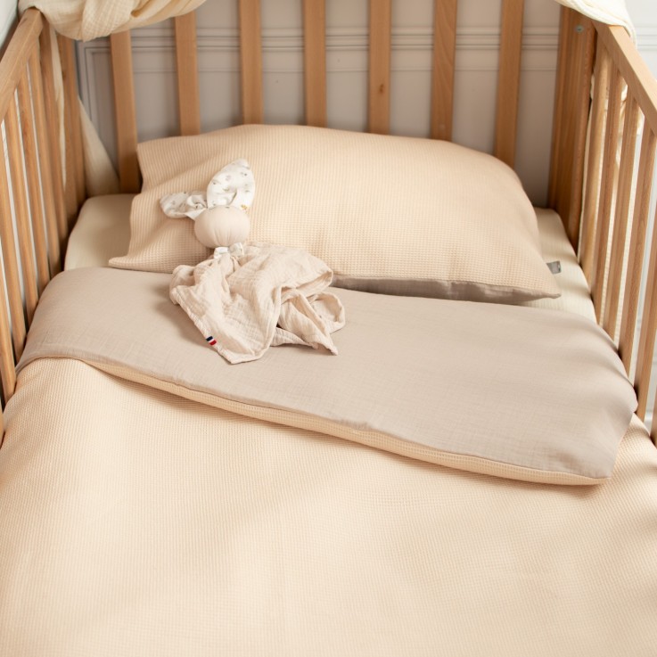Housse de couette réversible gaze de coton & nid d'abeille