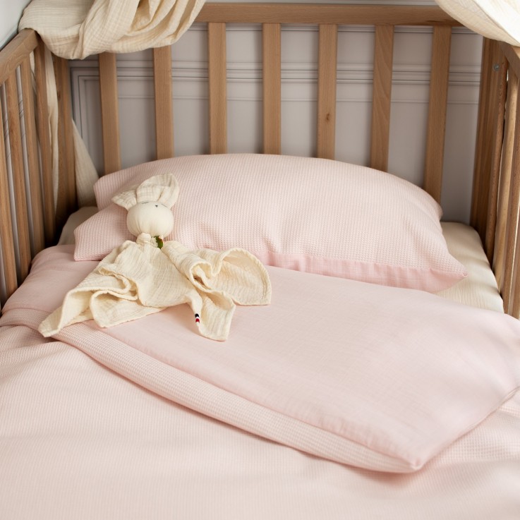 Housse de couette réversible gaze de coton & nid d'abeille