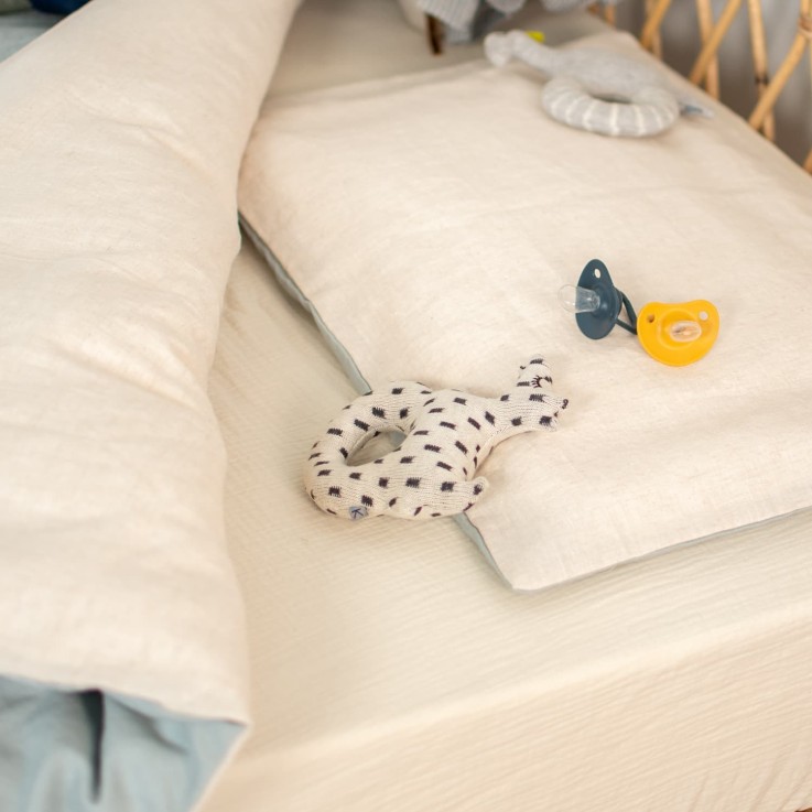Parure de lit bébé réversible, housse de couette et taie d'oreiller en Lin lavé