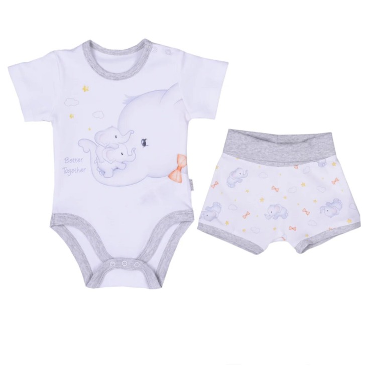 Ensemble bébé body et shorty en coton bio, Éléphant