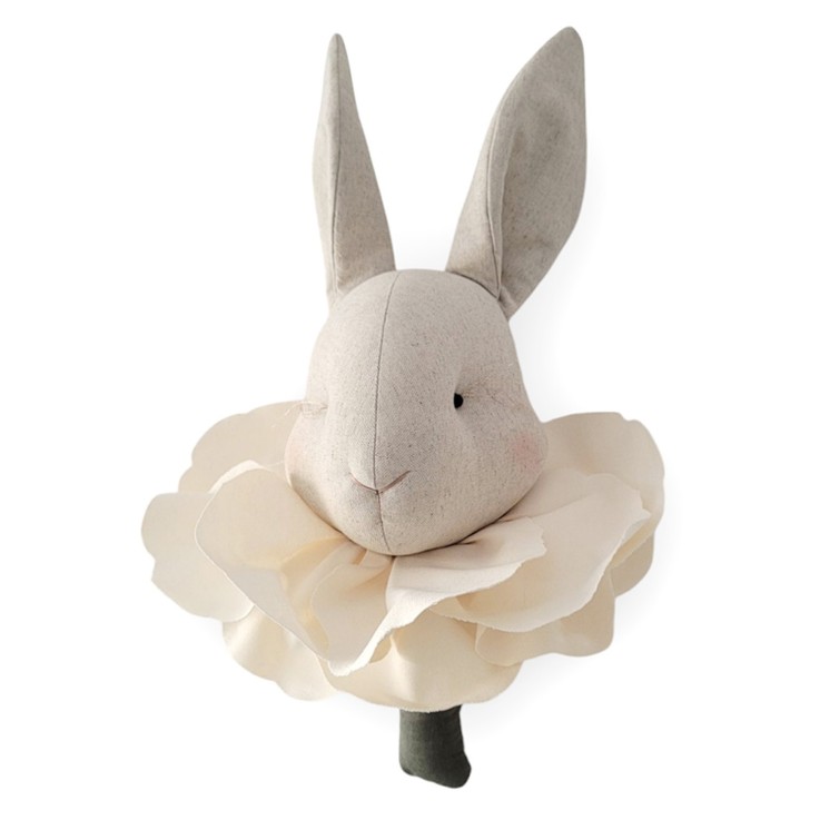 Trophée mural Lapin Flora en lin – décoration chambre bébé enfant