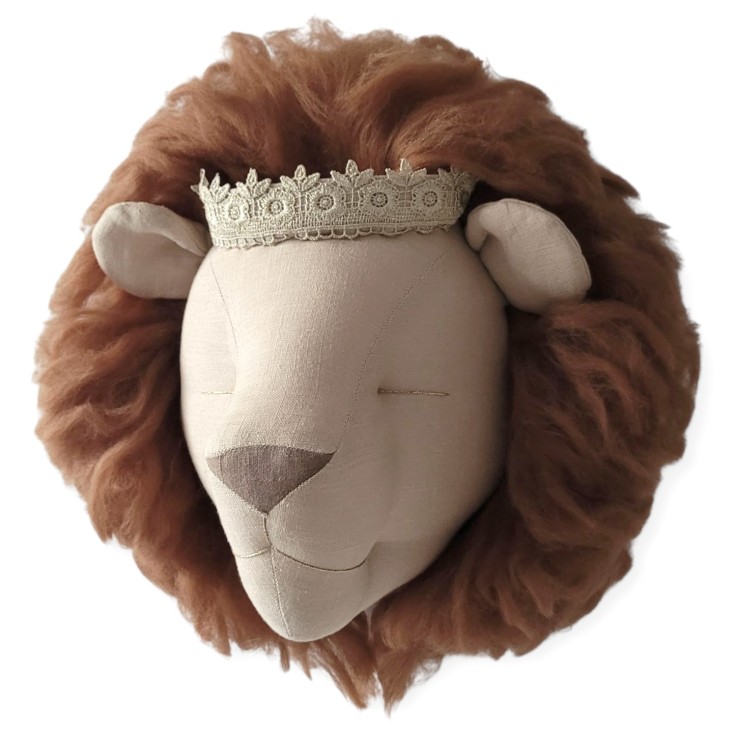 Trophée mural Lion en lin – décoration chambre bébé enfant