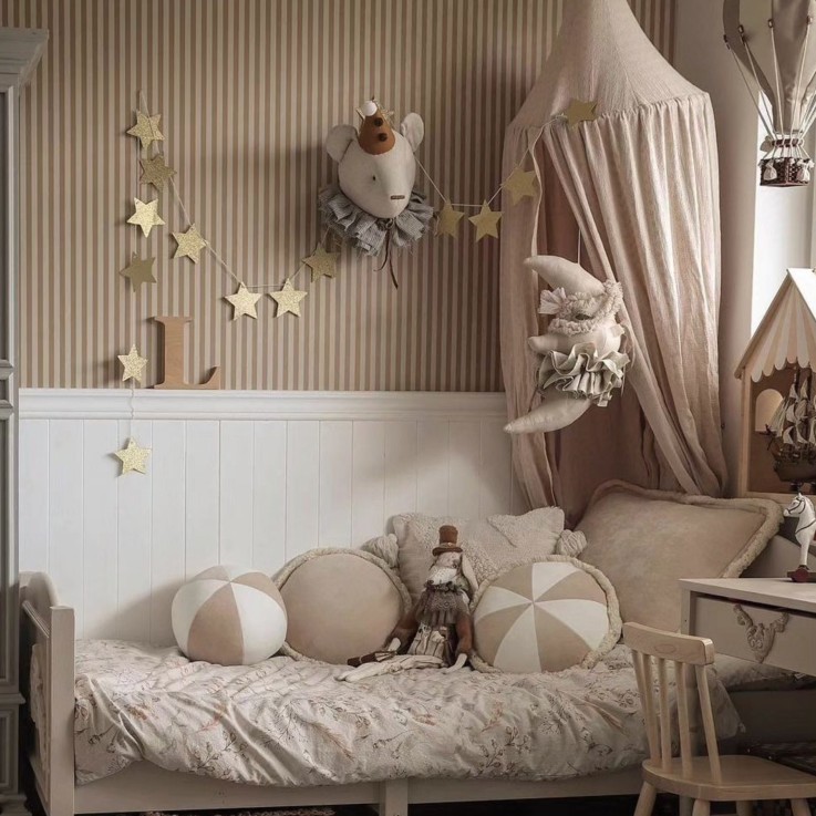 Trophée mural lune Venise en lin – décoration chambre bébé enfant