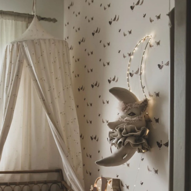 Trophée mural lune Venise en lin – décoration chambre bébé enfant