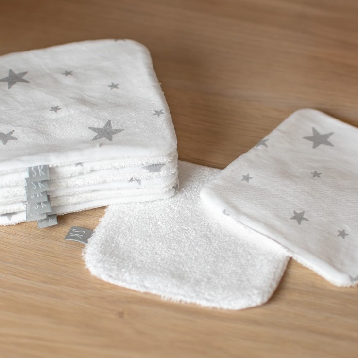 Lingettes bébé lavables en 100% coton 8 pièces, STELLA