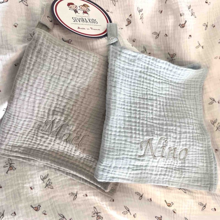 Doudou lange attache tétine en gaze de coton, Jeanne