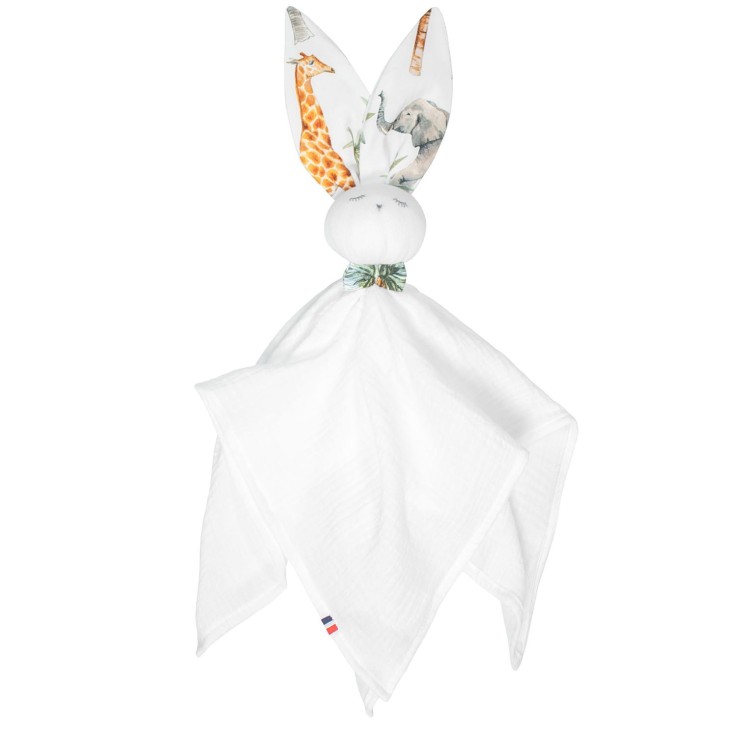 Doudou lapin  en gaze de coton, Safari