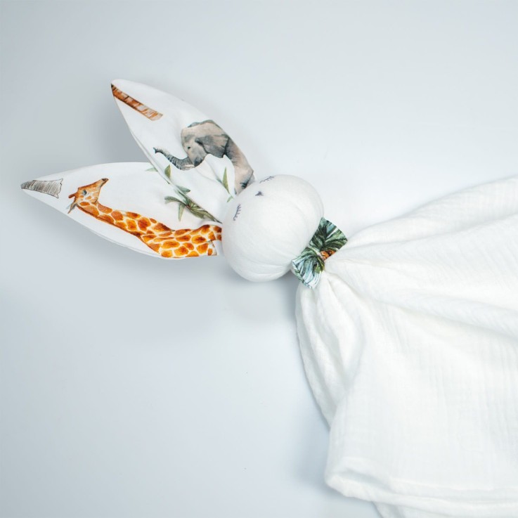 Doudou lapin  en gaze de coton, Safari