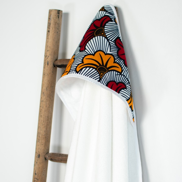 Grande cape de bain en coton et bambou, Wax Fleurs de mariage