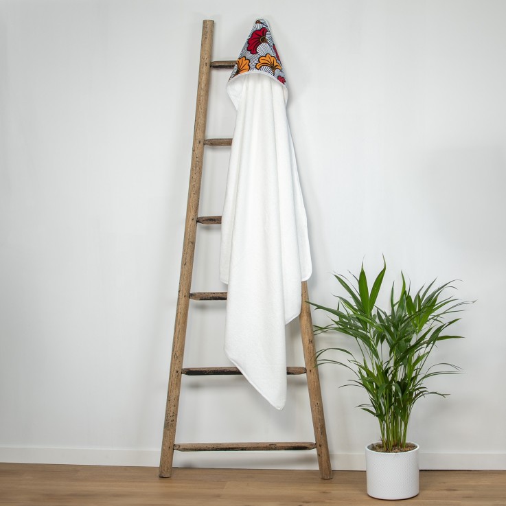 Grande cape de bain en coton et bambou, Wax Fleurs de mariage