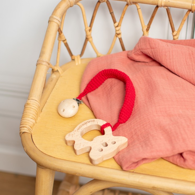 Coffret de 3 hochets en coton et bois naturel