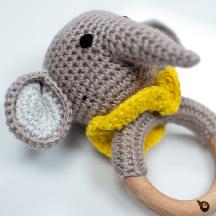 Hochet coton tricot bois naturel