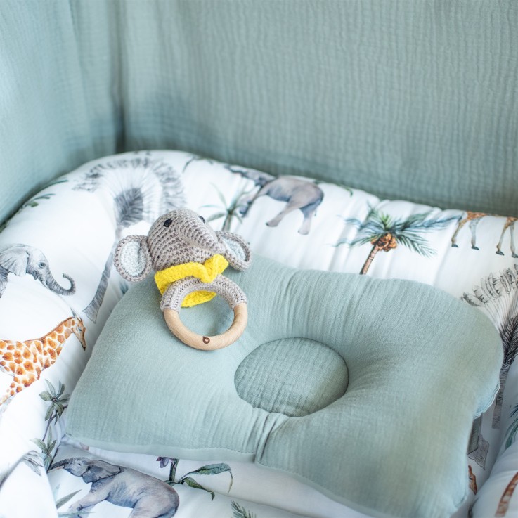 Hochet coton tricot bois naturel