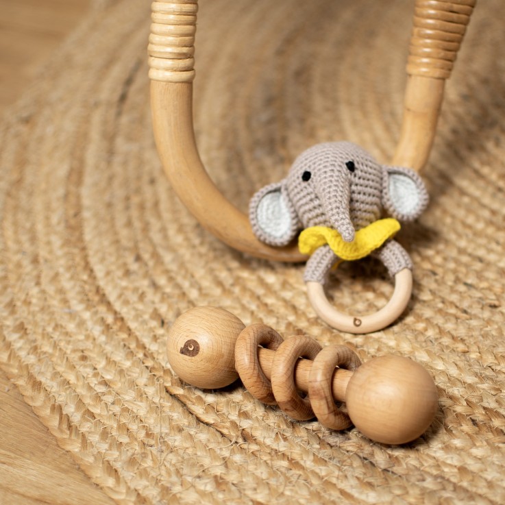 Hochet coton tricot bois naturel