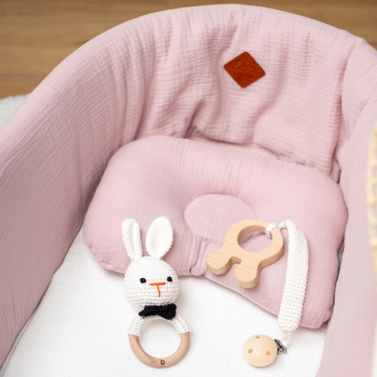 Coffret de 3 hochets en coton et bois naturel