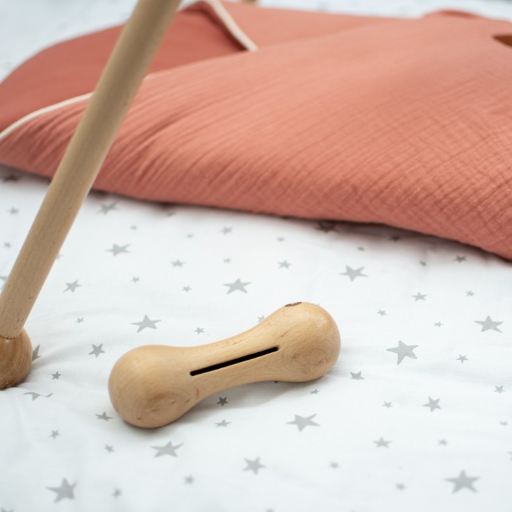 Coffret de 3 hochets en coton et bois naturel