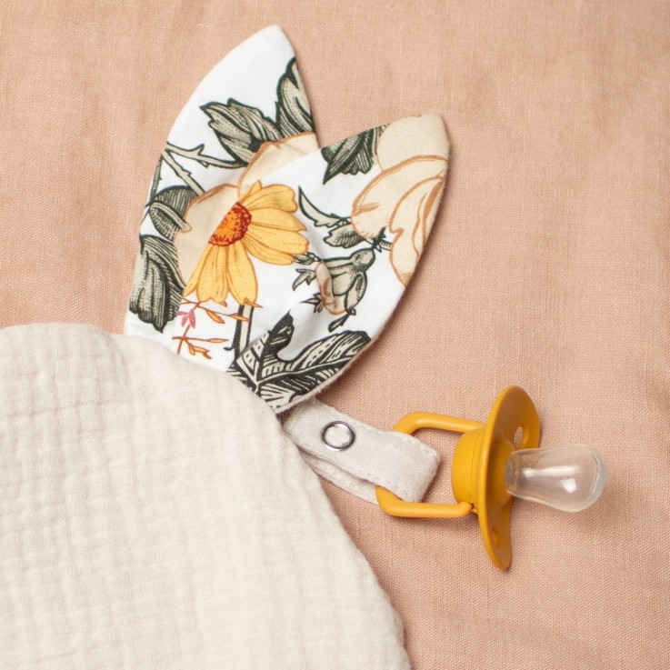 Doudou lapin attache tétine en gaze de coton, Néo Vintage