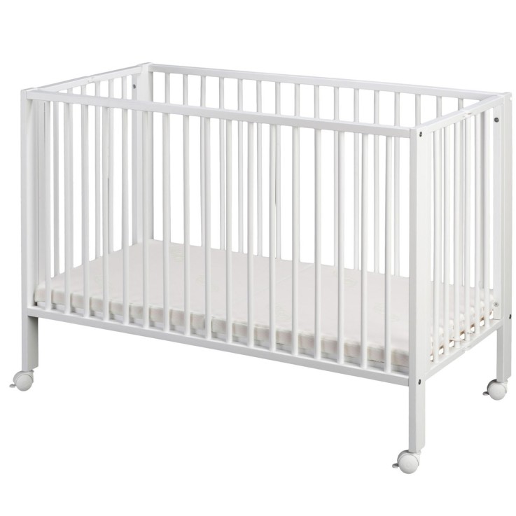 Lit enfant à barreaux pliable JORI 60x120 cm avec matelas, Blanc
