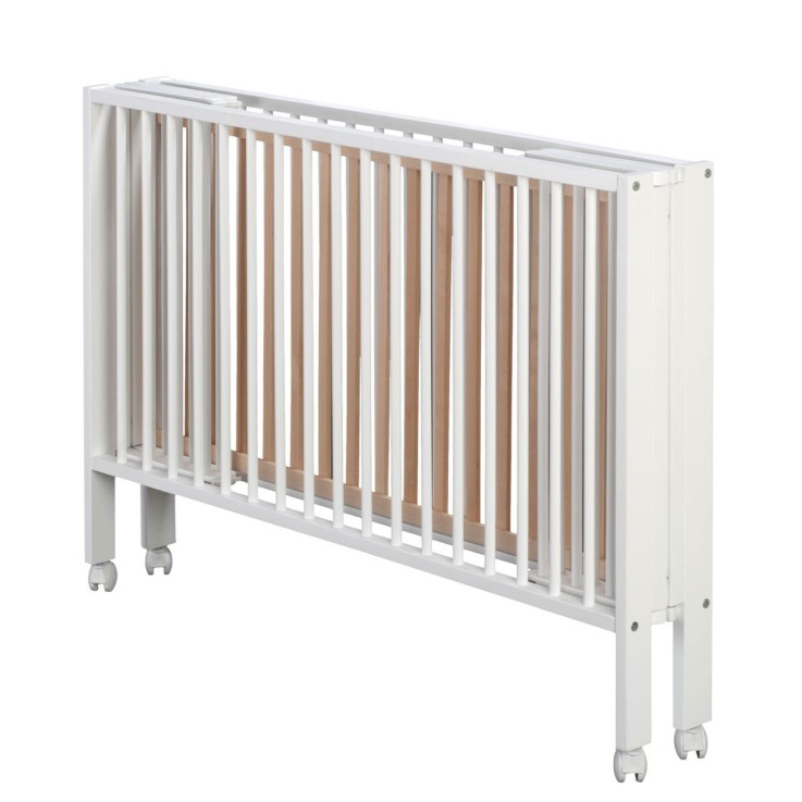 Lit enfant à barreaux pliable JORI 60x120 cm avec matelas, Blanc