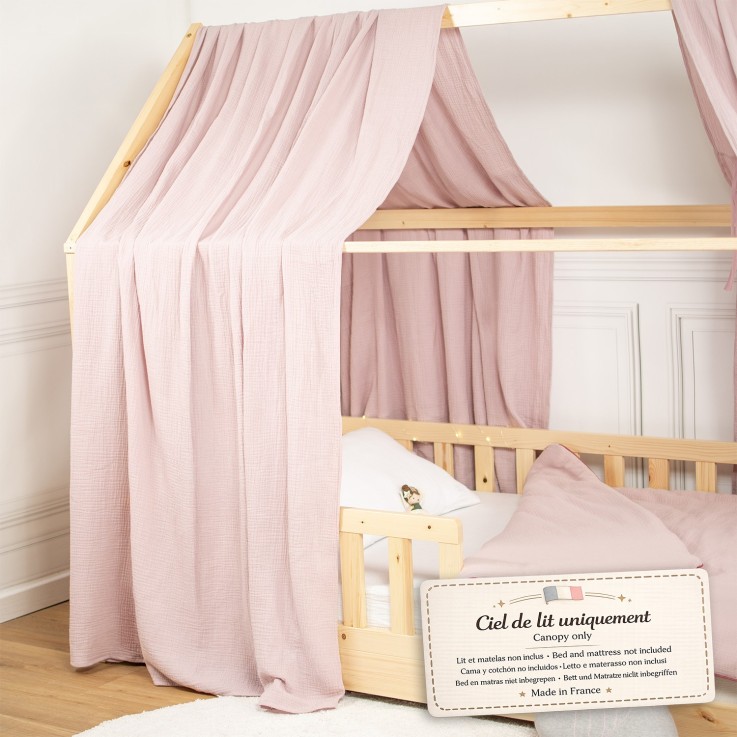 Set double ciel de lit cabane en gaze de coton