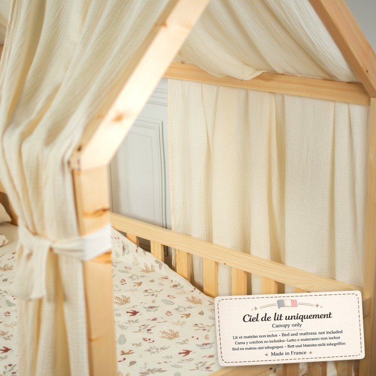 Set double ciel de lit cabane en gaze de coton