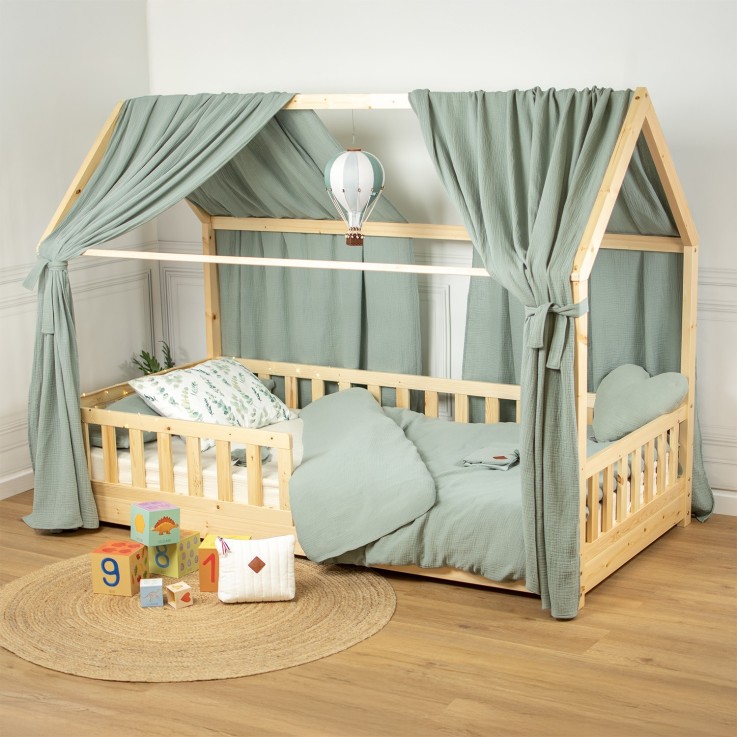 Set double ciel de lit cabane en gaze de coton