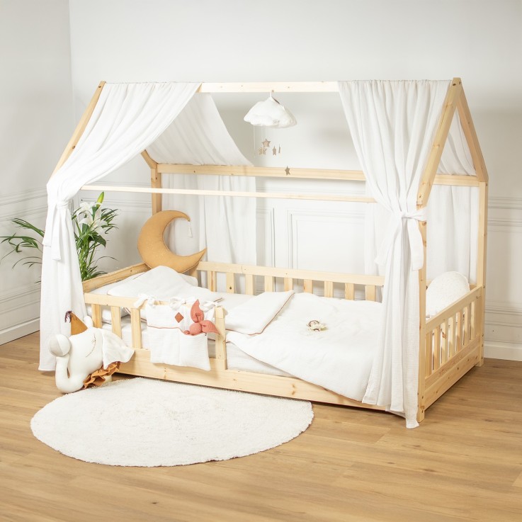Set double ciel de lit cabane en gaze de coton