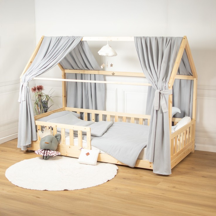 Set double ciel de lit cabane en gaze de coton