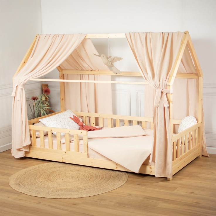 Set double ciel de lit cabane en gaze de coton