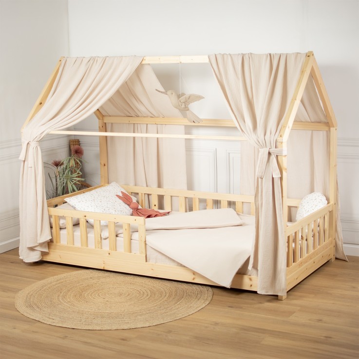 Set double ciel de lit cabane en gaze de coton
