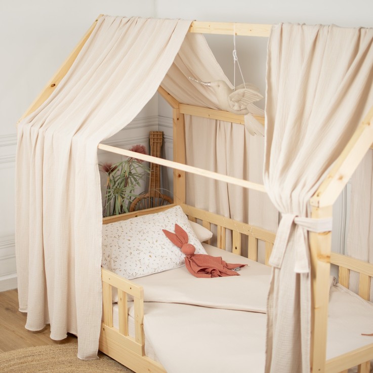 Set double ciel de lit cabane en gaze de coton