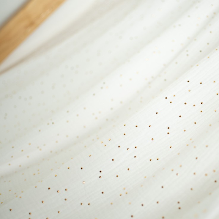 Ciel de lit cabane, toile en double gaze pois dorés