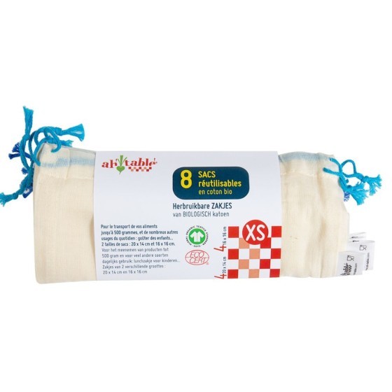 Lot de 8 sacs réutilisables XS Coton Bio