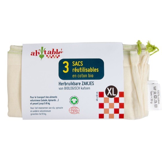 Lot de 3 Sacs réutilisables XL Coton Bio