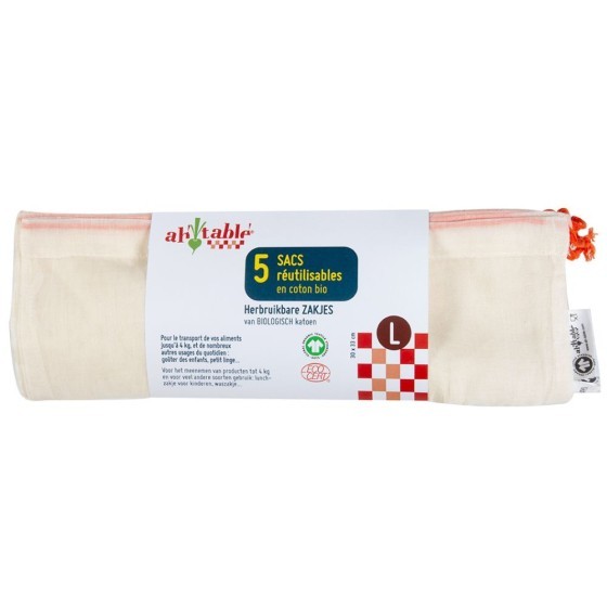 Lot de 5 sacs réutilisables céréales et légumineuses Coton Bio