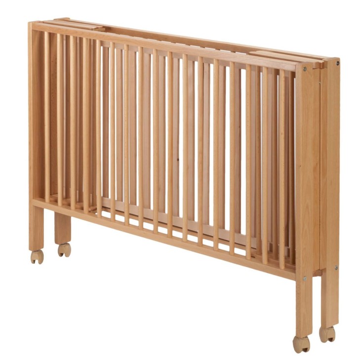 Lit pour enfant à barreaux pliable 60x120 cm avec matelas, Bois naturel